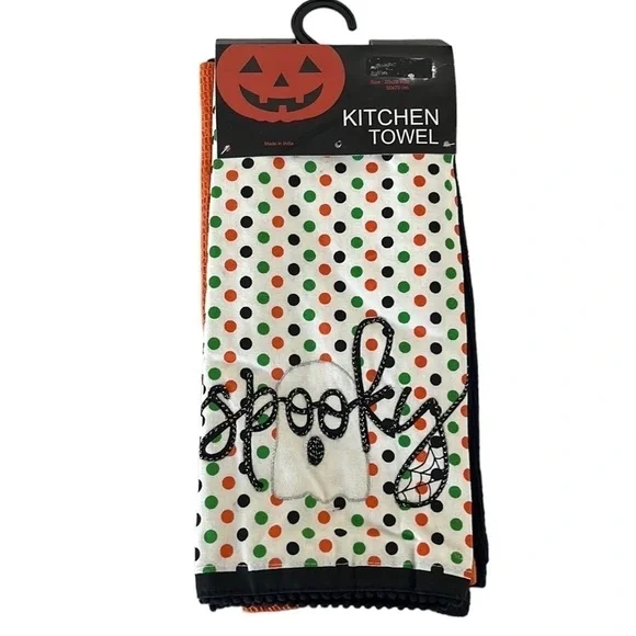 Halloween Kitchen‎ Towels Set of 3 1 Spooky Ghost 2 Waffle Weave 20