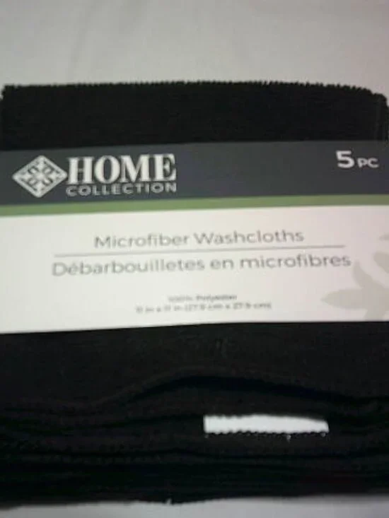 NEW LOT 5 PIECES HOME COLLECTION BLK MICROFIBER WASHCLOTHS UNISEX GREENBRIER 🔥