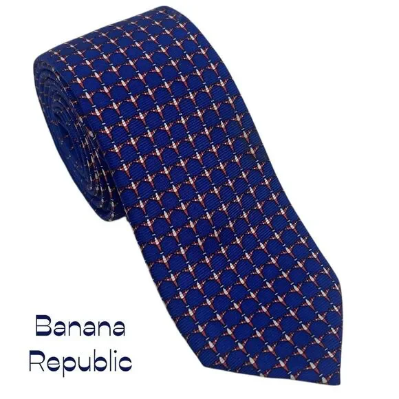 Banana Republic Blue Red Airplane Print Silk Skinny Necktie NWOT
