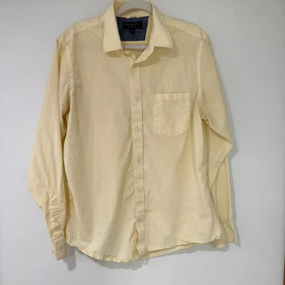 Banana Republic Soft Wash Slim Fit Men Large Yellow Dobby Button‎ Down | Preppy