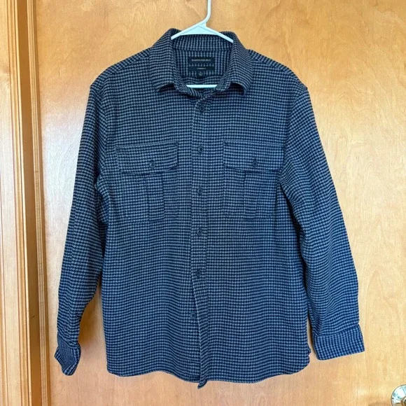 Banana Republic Men's Heavy‎ Flannel Safari Shirt Jacket Houndstooth L