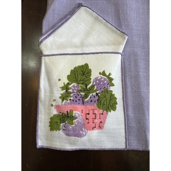 Vintage Placemats & Napkins Set for Four Screen Print Pocket‎ Purple Farmhouse