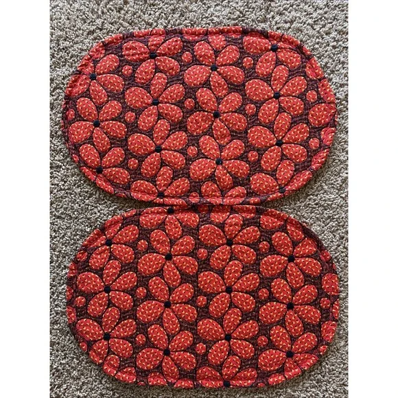 Lot Set of 2 Floral Flower Oval Quilted Vintage Retro Style Placemats 18x12