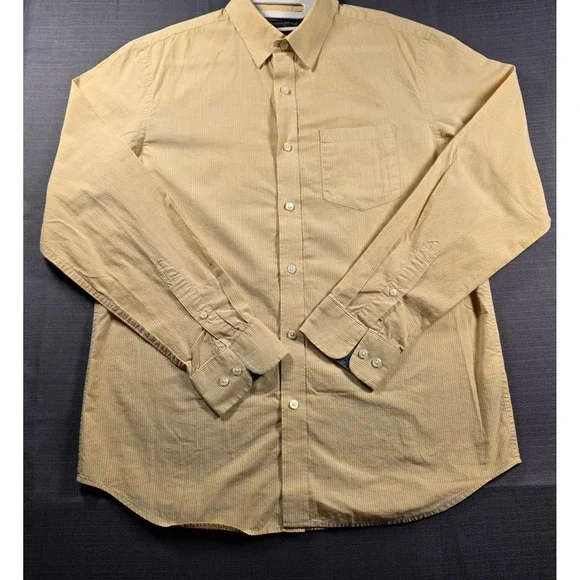 Banana Republic Mens Standard Fit Soft Wash Striped Button Down Shirt Yellow M