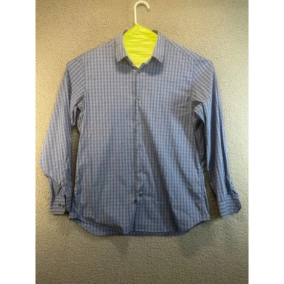 Banana Republic Mens Blue Gingham Non-Iron Cotton Dress Shirt Slim  Fit Large