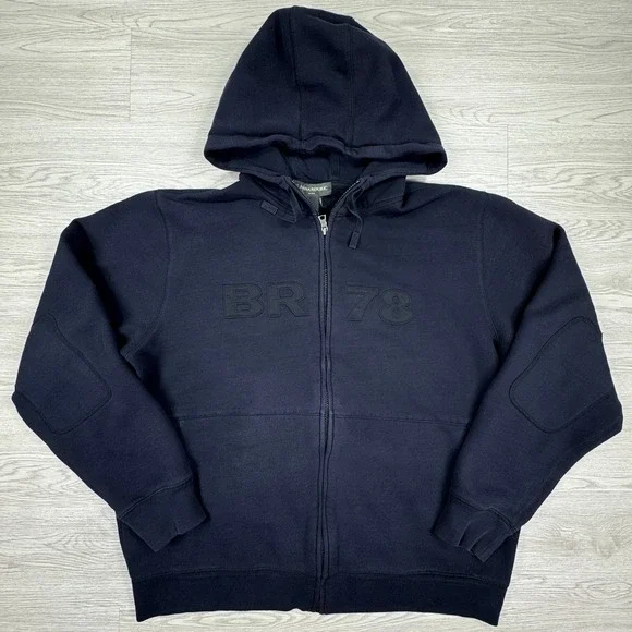 Banana Republic Men's Hoodie Size XL Black BR 78 Full Zip Up Elbow Patches