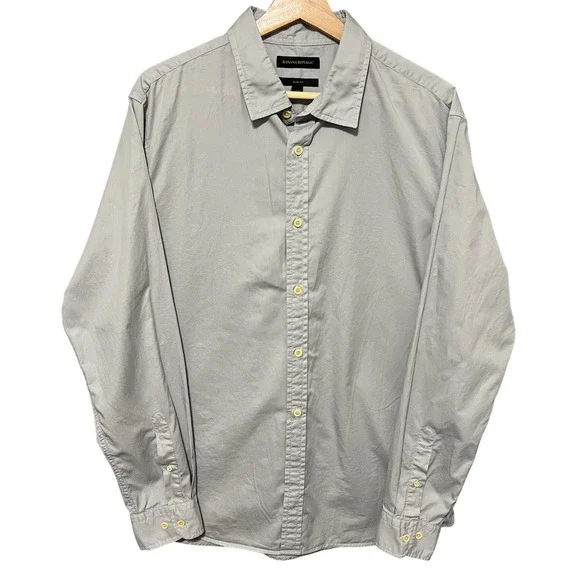 Banana Republic Mens Gray Slim Fit‎  Cotton Long Sleeve Button Down Shirt