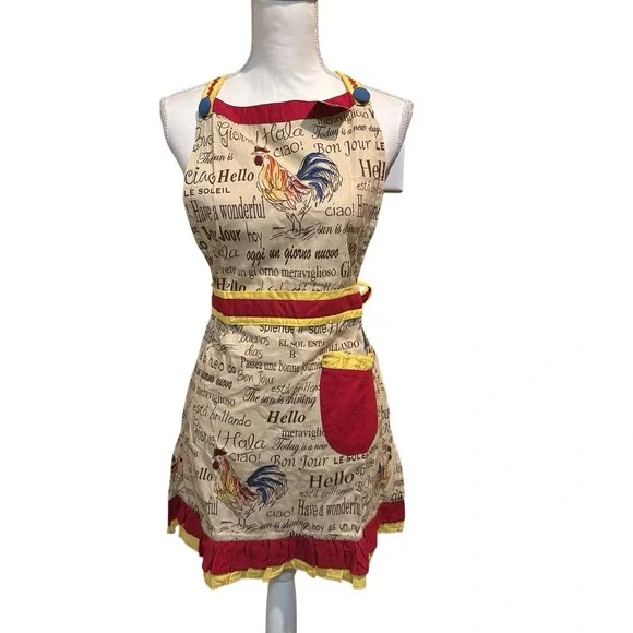 Pier 1 Imports Rooster Ruffle Hostess Apron‎ 100% Cotton Ivory NWT