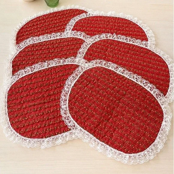 Handmade Quilted Christmas Placemats Set 6 Cottagecore GrandmaCore Red 16x13