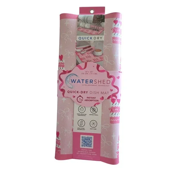 Watershed Quick-Dry Dish Mat‎ Pink Cake Heart Cherry Ultra-Absorbent 15x20 NEW