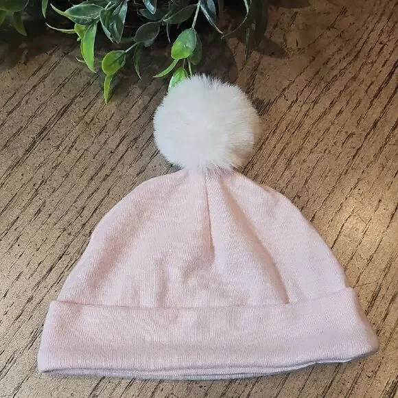 Soft Pink Kids Beanie with Pom Pom
