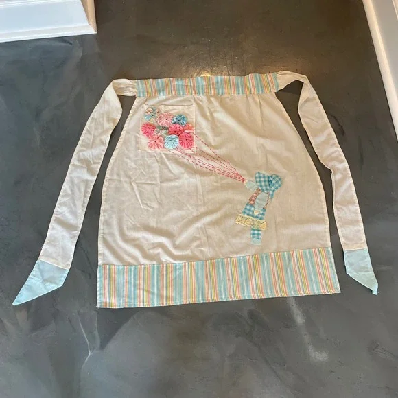 VTG Handmade Sunbonnet Sue Half Apron 3D Balloons Pastel Striped  Cottagecore