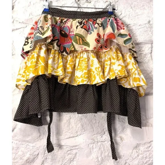Pier1 Imports Ruffled Tiered Floral Polka Dot Waist Apron Boho Cottagecore