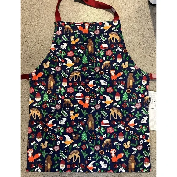 IKEA Vinter 2021 Kids OSFA Navy Holiday Print Christmas APRON 17938