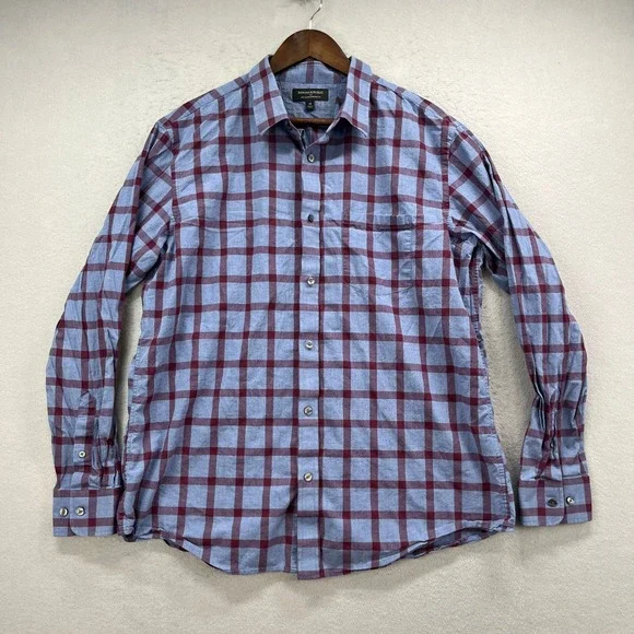 Banana Republic Shirt Mens XL Blue Maroon Plaid Standard Fit Preppy Button Up