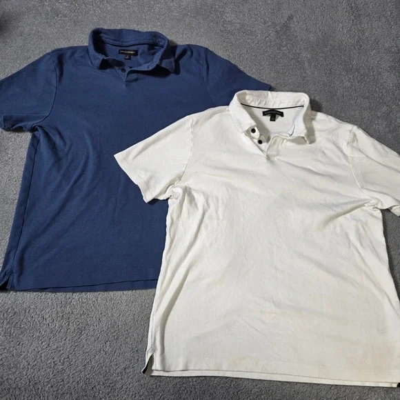 Banana Republic Mens L Polo Shirt 2 Pack Blue White Cotton Jersey Short Sleeve