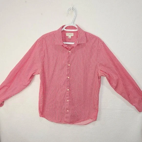 Banana Republic Mens Small Red White Striped Long Sleeve Button Down Shirt S