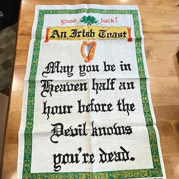 Vintage Irish Toast Blessing Pure Irish Linen Tea Towel Wall Hanging Souvenir