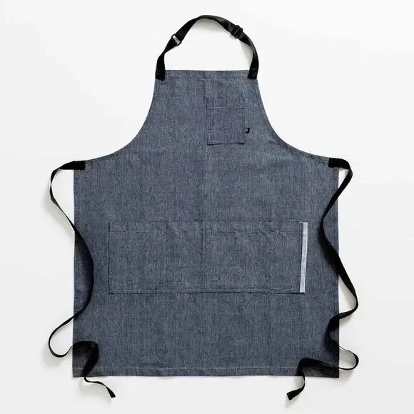 Reluctant Trading Classic Chef Apron, Blue Denim with Black Straps, Men or Women