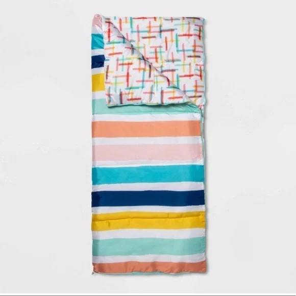 NWT sun squad kids printed sleeping bag w/carrying bag pastel colored
