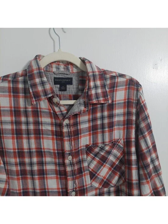 Banana Republic Men's Medium Plaid Button-Up Shirt 100% Cotton