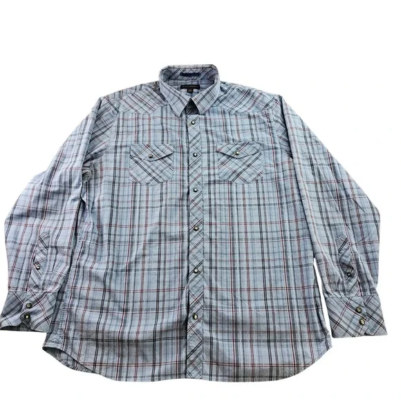 Banana Republic‎ Dress Shirt Men's XL Multi Plaid Formal Long Sleeve Pearl Snap