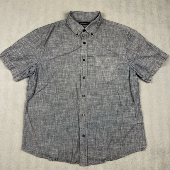 Banana Republic Mens Slim Fit Short Sleeve Button Down Shirt Dark Charcoal L