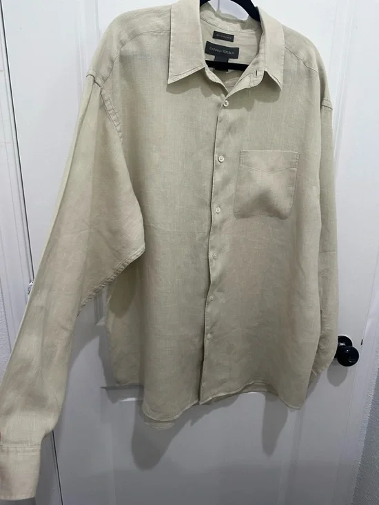 Banana Republic Men's Beige 100% Irish Linen Button-Up Shirt SZ XL