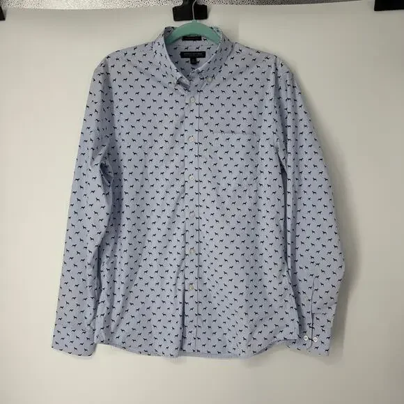 Banana Republic Tech Stretch Cotton Dog Print Button Down Long Sleeve Shirt SZ M