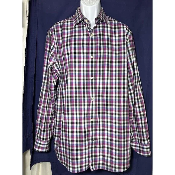 Banana Republic Purple Gingham Long Sleeve Button Up Shirt Size XL