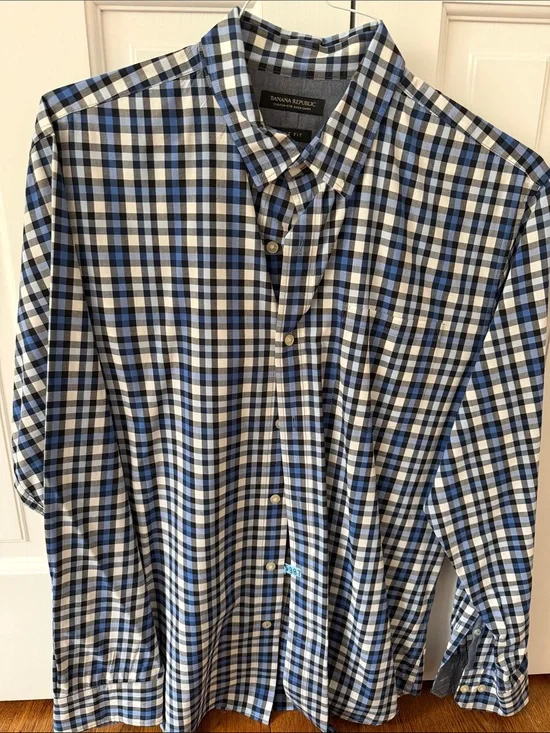 Banana Republic Blue and White Plaid Dress Shirt