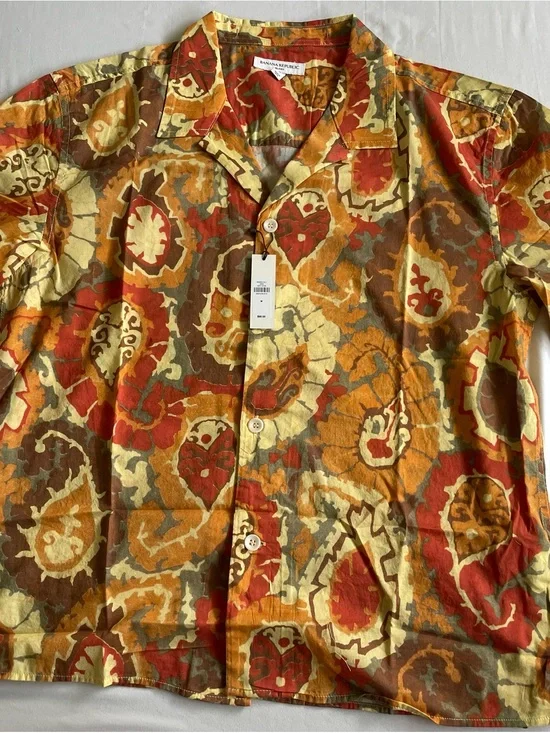 Banana Republic Orange, Rust and Olive Paisley Button-Up Shirt