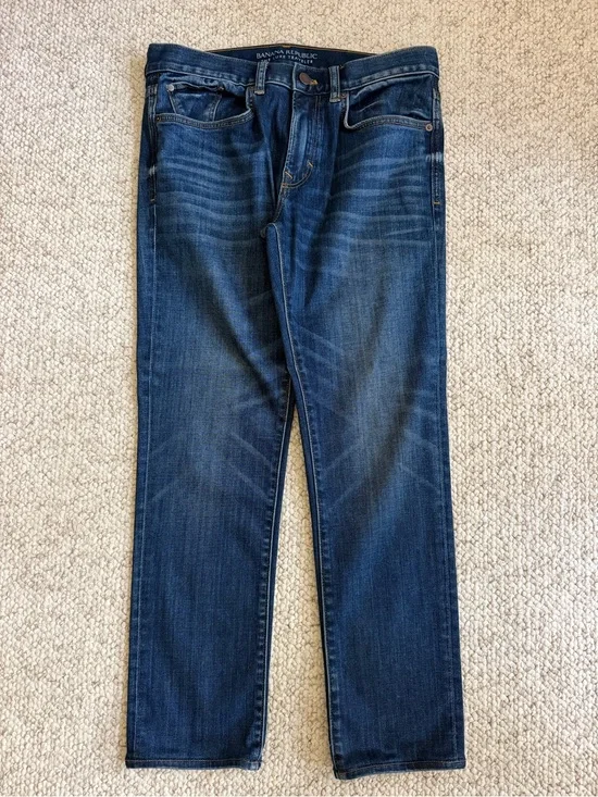 Banana Republic Men's Luxe Traveler Jeans, Slim Fit, Washed Indigo, 30