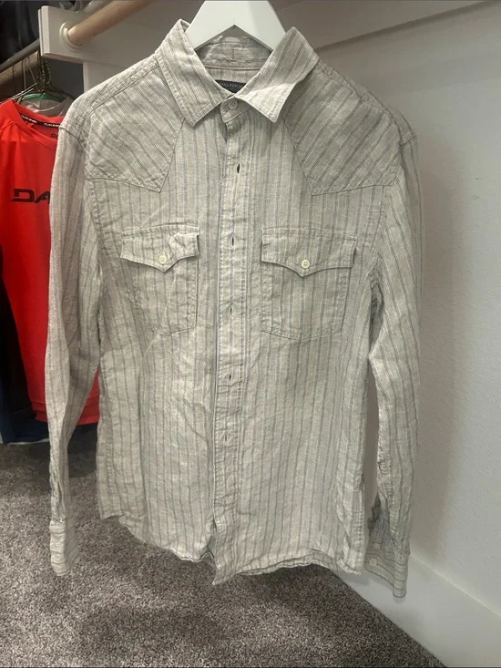 Light Gray Striped Linen-Blend Men’s Shirt