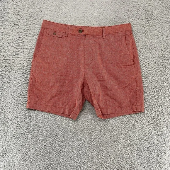 Banana Republic Linen Shorts Mens 32 Red Stripe Chino 7 Inch Summer Beach