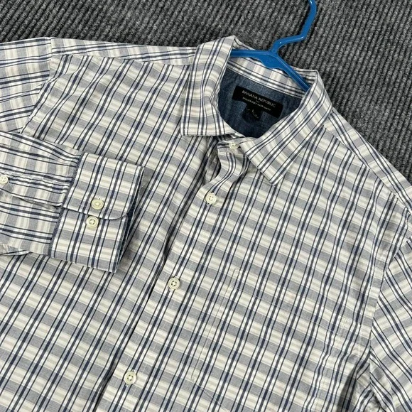 Banana Republic Shirt Mens Large Gray Plaid Long Sleeve Button‎ Up Soft Stretch