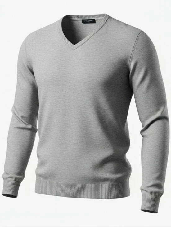 BANANA REPUBLIC | Men's 100% Merino Wool Heather Gray V-Neck Neutral Sweater | M