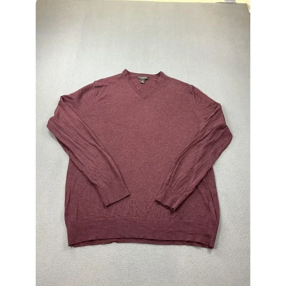 Banana Republic Sweater Mens XLT Red 100% Merino Wool‎ V Neck Knit Pullover