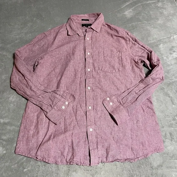 Banana Republic Shirt Mens XL Red Linen Blend Button‎ Down Slim Fit Preppy Beach