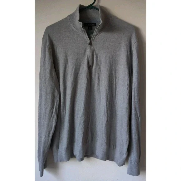 Banana‎ Republic Men's Quarter Zip Sweater Gray Size XL Pima Cotton/Cashmere