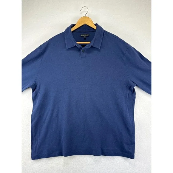 Banana Republic Long Sleeve Polo Shirt Mens XXL‎ Navy Blue Jersey Knit Cotton