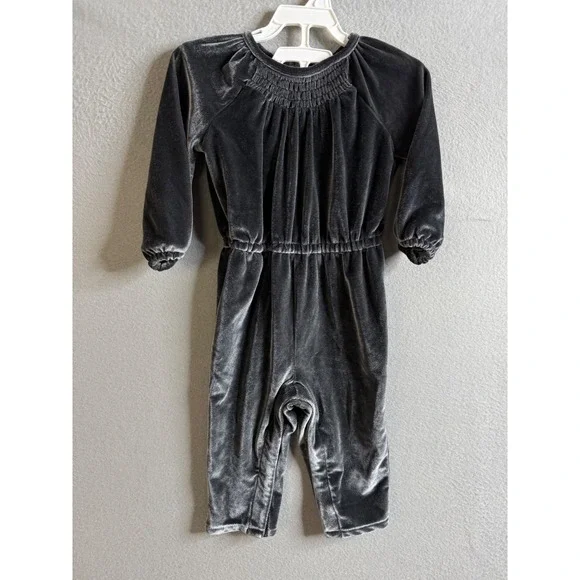 Old Navy Baby‎ Girl Velvet Jumpsuit 12-18M Long Sleeve Button Back Romper NWT