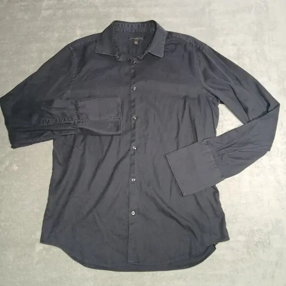 Banana Republic Mens 17 17.5 XL Black French Cuff Dress Shirt Dark Academia Goth