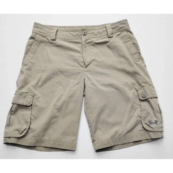 Under Armour Shorts Boys YXL Gray Ripstop Cargo Pockets Loose Fit Hiking Outdoor