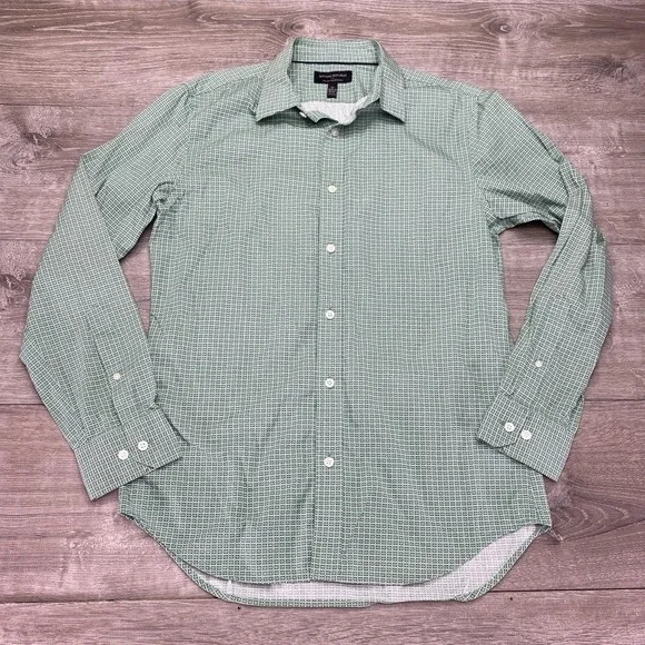 Banana Republic Shirt Mens Medium Green Non Iron‎ Tailored Slim Dress Geometric