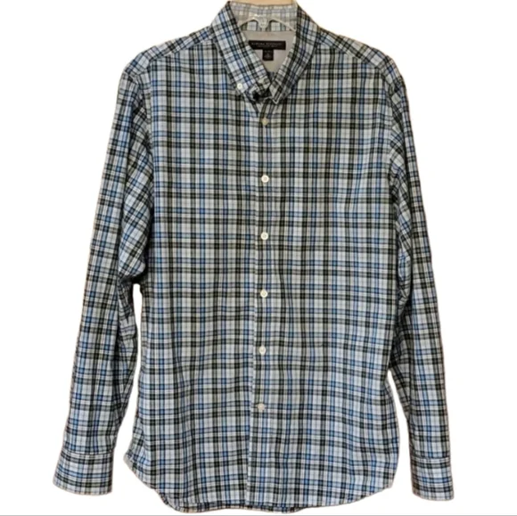 Banana Republic Mens Soft Wash Blue‎ & Green Plaid Long Sleeve Buttondown Shirt