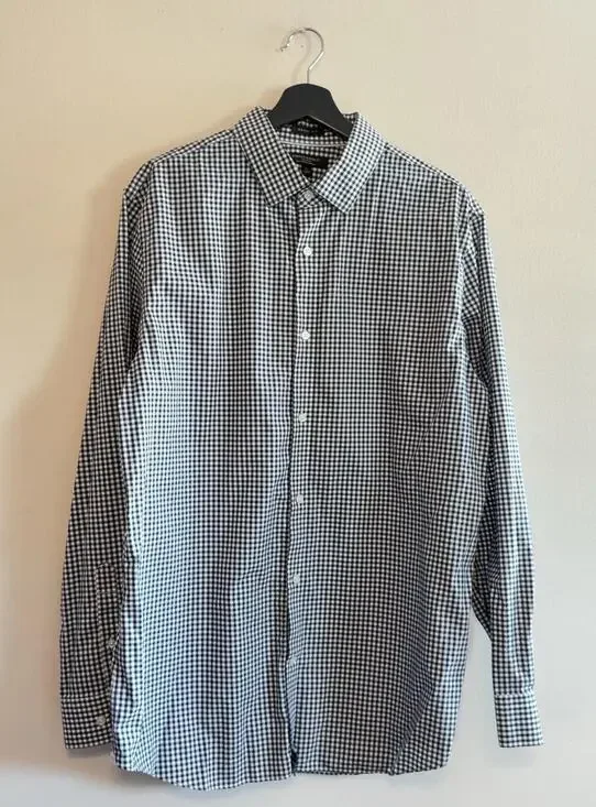 Banana Republic Grant Fit Shirt Mens Slim XL Blue Micro Gingham Non Iron Cotton