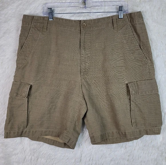 Vtg Banana Republic Mens 38 Tan Linen & Cotton Blend Cargo Shorts Safari Outdoor