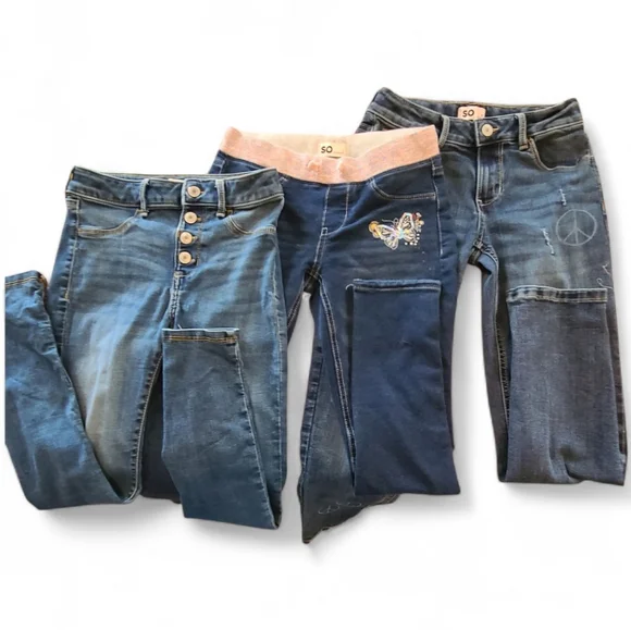 SO Blue Denim Jeans Collection with Unique Accents Set Of 3‎ Girls Size 12
