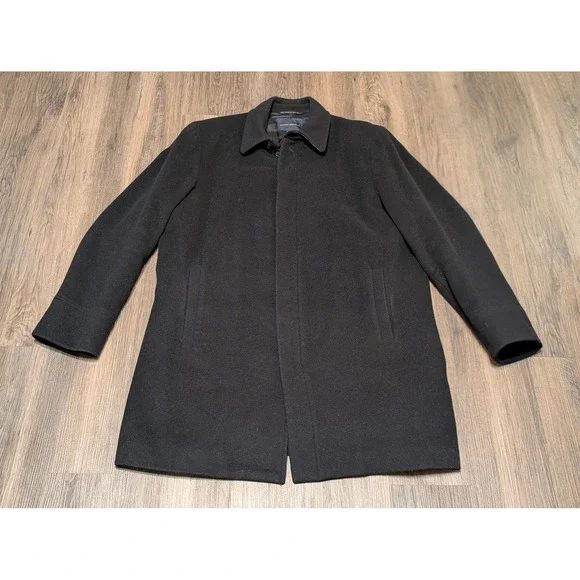 Banana‎ Republic Mens XL Black Wool Blend Topcoat Overcoat Winter Warm Coat READ